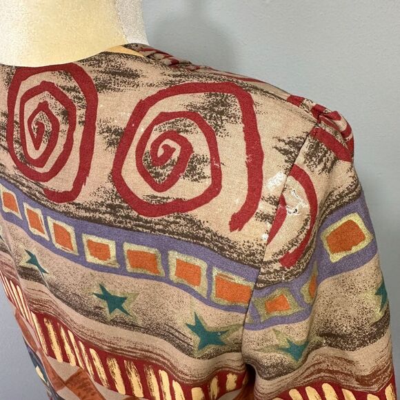 Vintage Cropped‎ Blazer Jacket Size 16 Southwestern Artsy Boxy Maximalist *Flaws - Picture 9 of 15